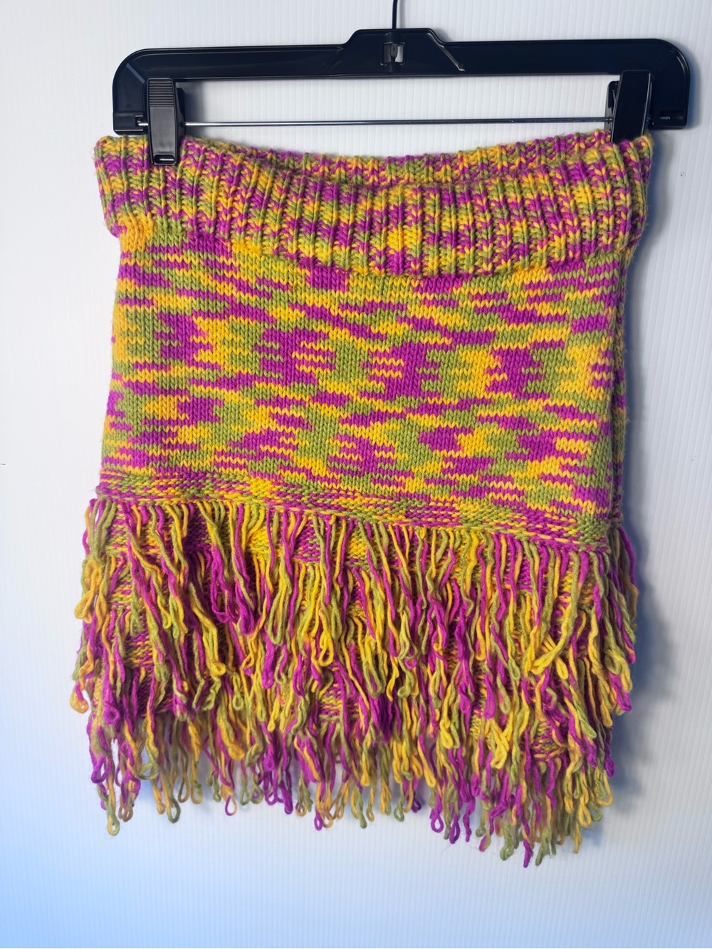 AKIRA Pink Multi Knit Fringe Mini Skirt Boho Festival Statement Skirt - Picture 4 of 6